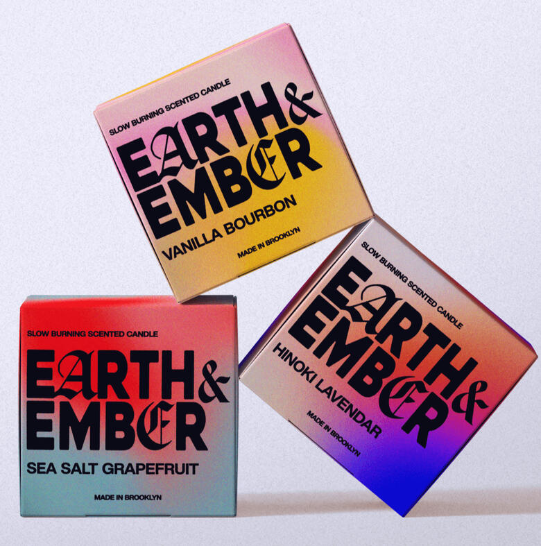 EARTH &amp; EMBER: a Brooklyn based scented candle brand with bright colors and noisy textures. #Branding #Socials #EmailMarketing #ContentStrategy #Packaging